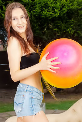 Elena Parkov removes her little black top and jeans shorts, exposing her boobs