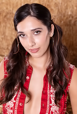 Aria Sloane American Brunette Swishes Her Long Pigtails With A Sassy Smile