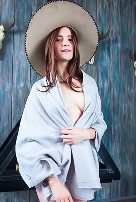Afina Wearing Nothing But A Cowboy Hat And A Blanket