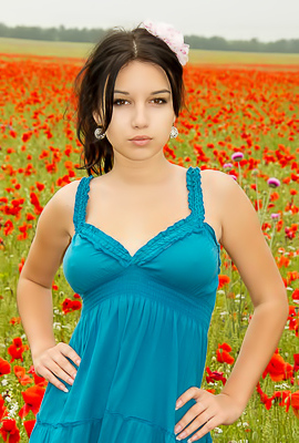 Cara - Naked In Field Of Roses - Seductive Outdoor