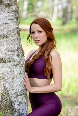 Sadie Grays Outdoors Lingerie Pose with Trees and Green Grass